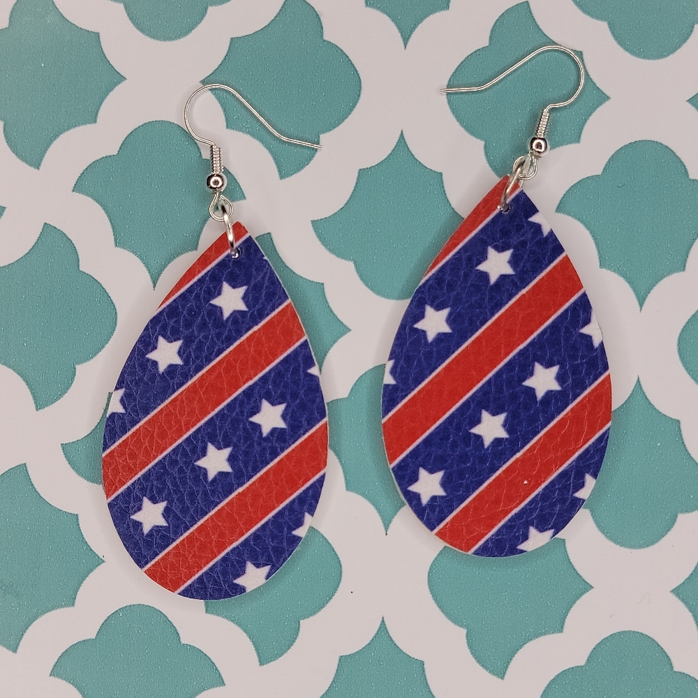 Memorial Day 4th of July Faux Leather Earrings - Picture 1 of 1